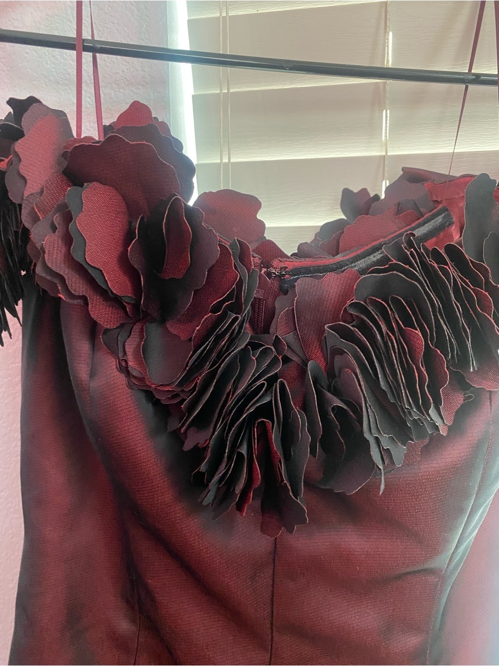 Burgundy Ruffled Tea-Length Dress - Picture 4 of 6